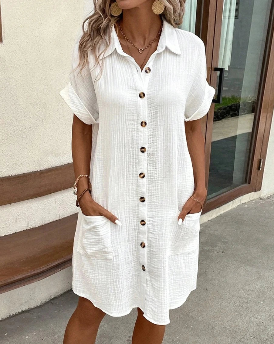 Vintage V-Neck Knee-Length Cotton-Linen Dress for Women – Summer Casual
