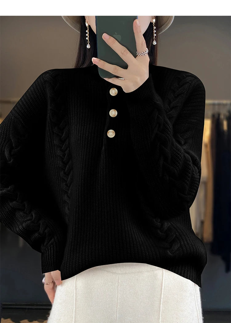 High Collar Cashmere Sweater – Luxury Loose Fit Knit Top