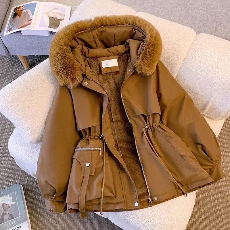 MandyLandy Plush Hooded Cotton-Padded Winter Parka for Women