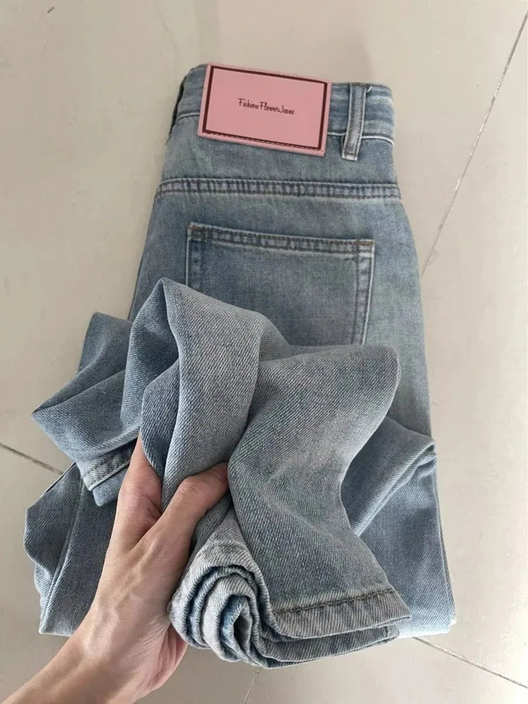 Women’s Mid-Rise Slim Loose Plaid Jeans – Casual Cotton Stretch Denim