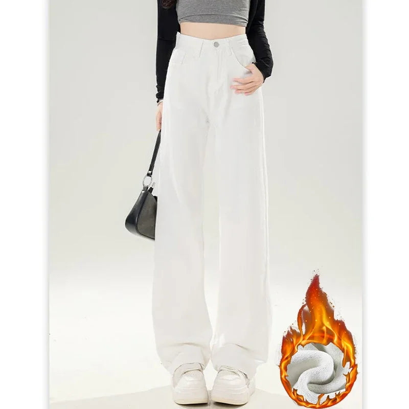 Women’s High-Waist Slim Fit Jeans – Thick Winter Cotton Denim Pants