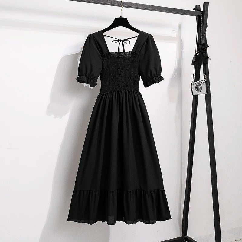 XIBUSANA Chiffon A-Line Dress with Elastic Waist for Women – Summer Casual Style