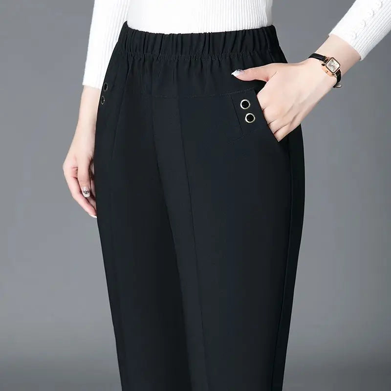 PlaidElegance High-Waist Pencil Pants for Office Ladies