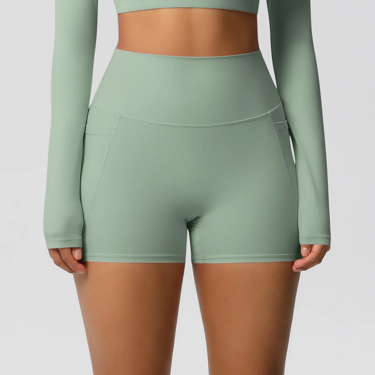 Rooftrellen High-Waist Pocketed Sports Shorts for Women – Quick-Dry Fitness Leggings