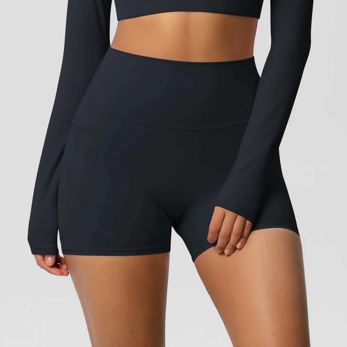 Rooftrellen High-Waist Pocketed Sports Shorts for Women – Quick-Dry Fitness Leggings