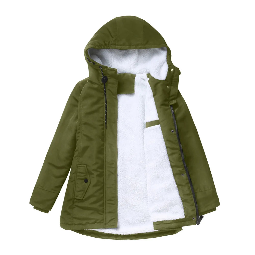 KIDCRKJ Lamb Wool Lined Hooded Winter Parka