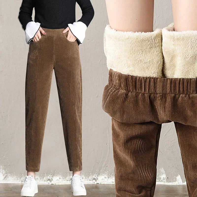 CozyCord High-Waist Corduroy Ankle Pants for Women