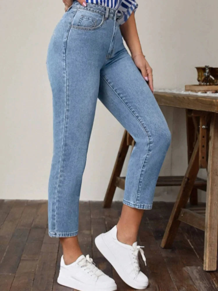 Women’s High-Waist Slim Capri Jeans – Lightweight Stretch Denim Pants