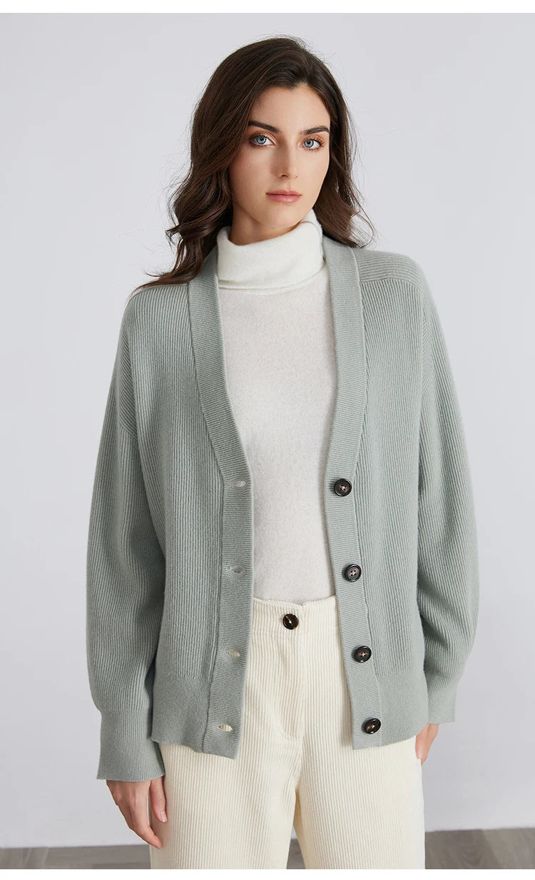 Serathinan Women’s Cashmere Wool V-Neck Cardigan – Autumn/Winter