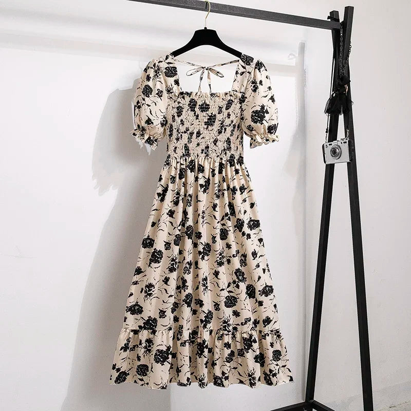 XIBUSANA Chiffon A-Line Dress with Elastic Waist for Women – Summer Casual Style