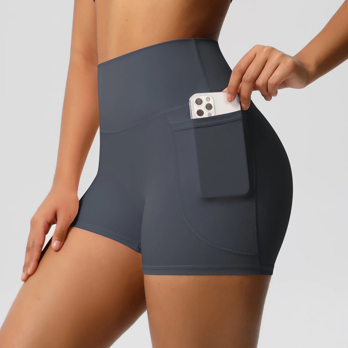Rooftrellen High-Waist Pocketed Sports Shorts for Women – Quick-Dry Fitness Leggings