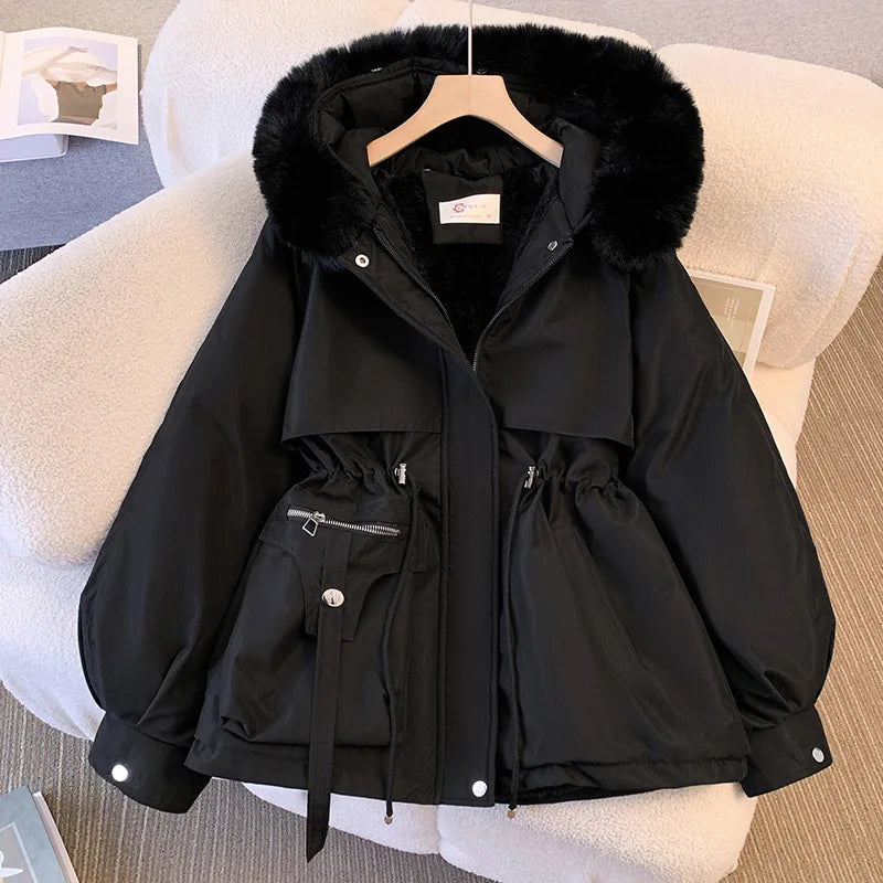 MandyLandy Plush Hooded Cotton-Padded Winter Parka for Women