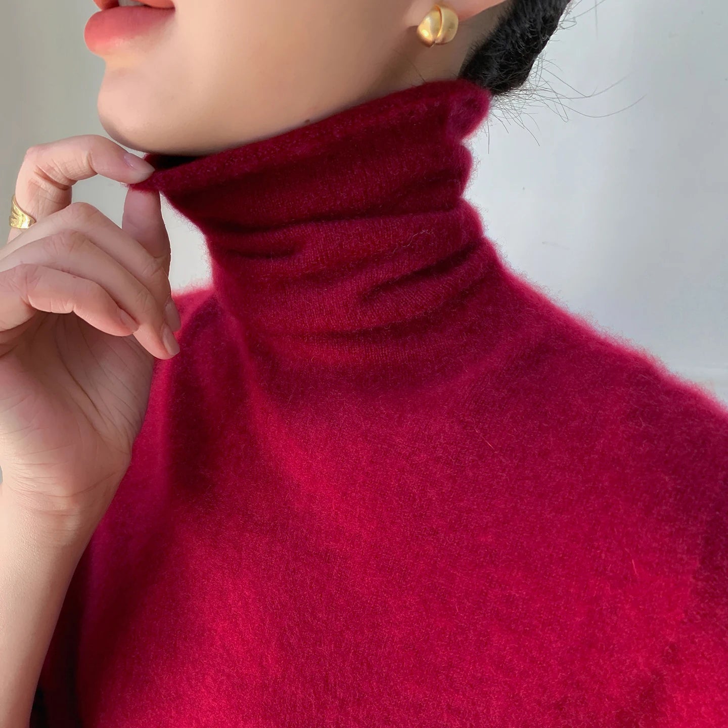 Autumn/Winter Women's 100% Pure Cashmere Sweater Casual Knit Pullover Turtleneck Slim Fit Tops Basic Pile Collar Jumper Female