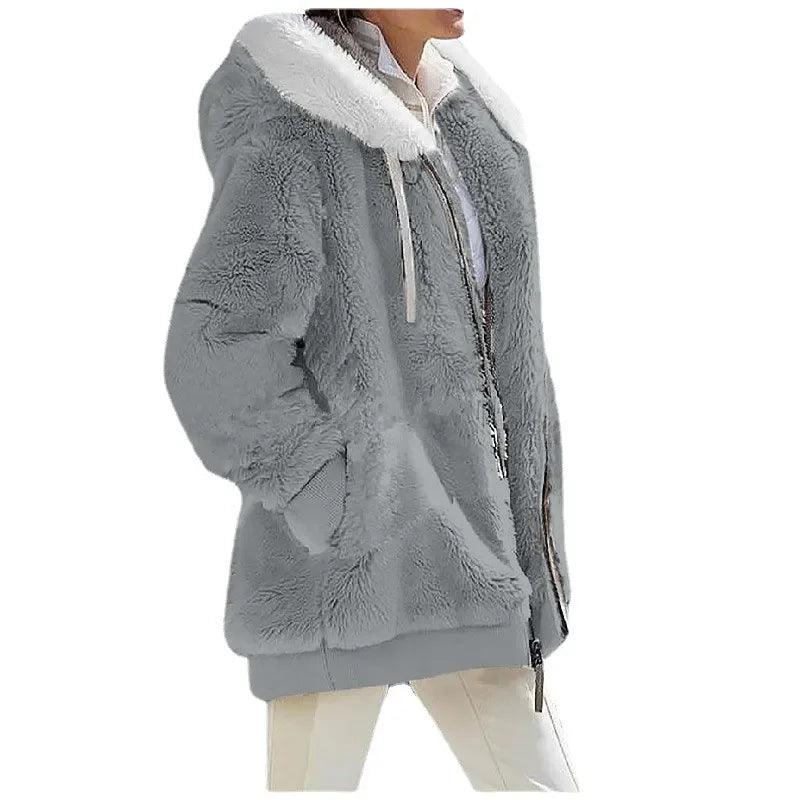 Women’s Hooded Fleece Winter Jacket with Zipper