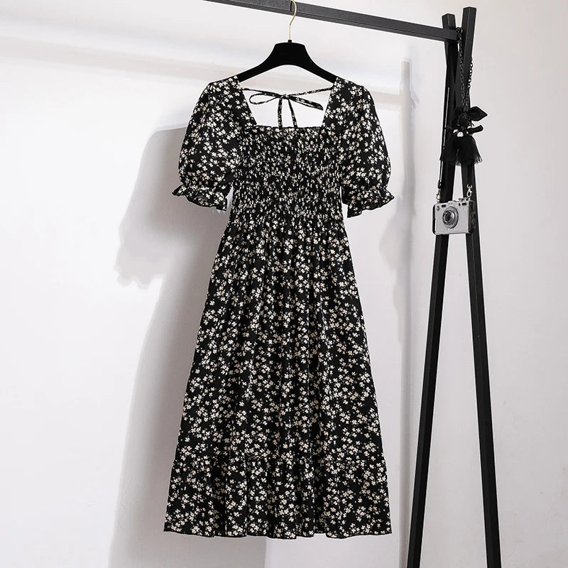 XIBUSANA Chiffon A-Line Dress with Elastic Waist for Women – Summer Casual Style