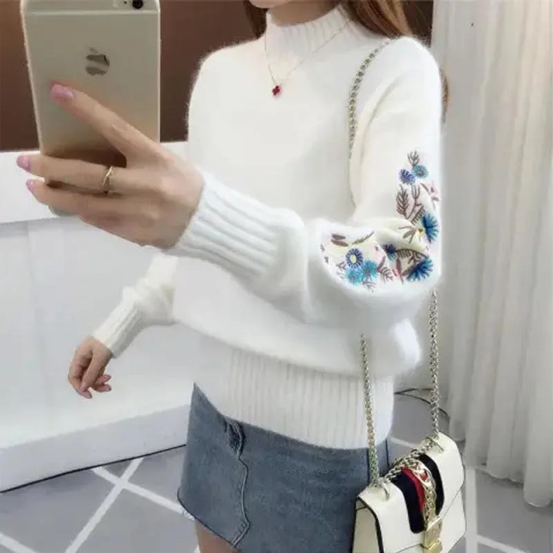 BloomGrace Embroidered Knit Pullover Sweater