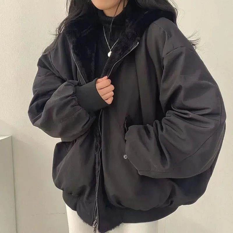XPQBB Cozy Plush Hooded Winter Parka for Women