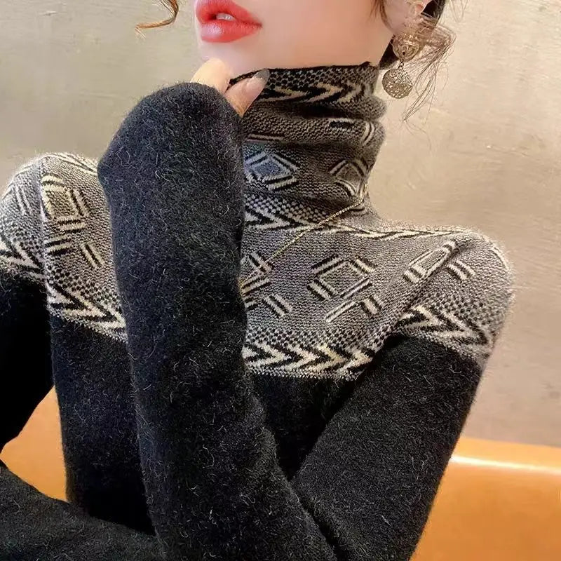 Elegance Knit Slim Turtleneck Top for Women