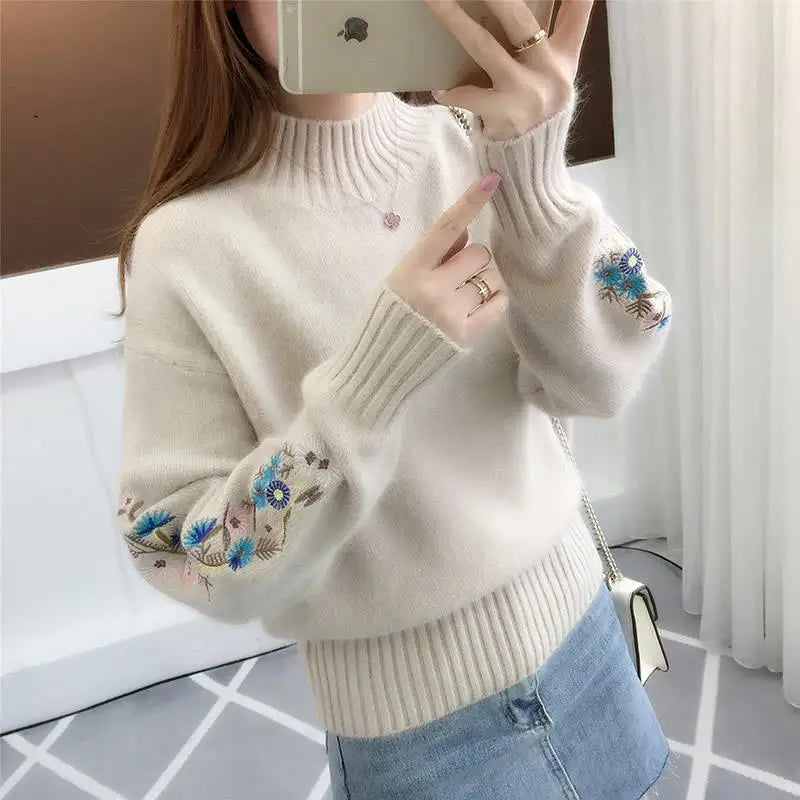 BloomGrace Embroidered Knit Pullover Sweater