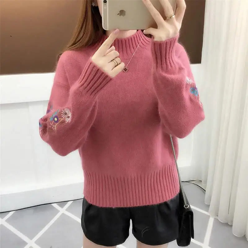 BloomGrace Embroidered Knit Pullover Sweater