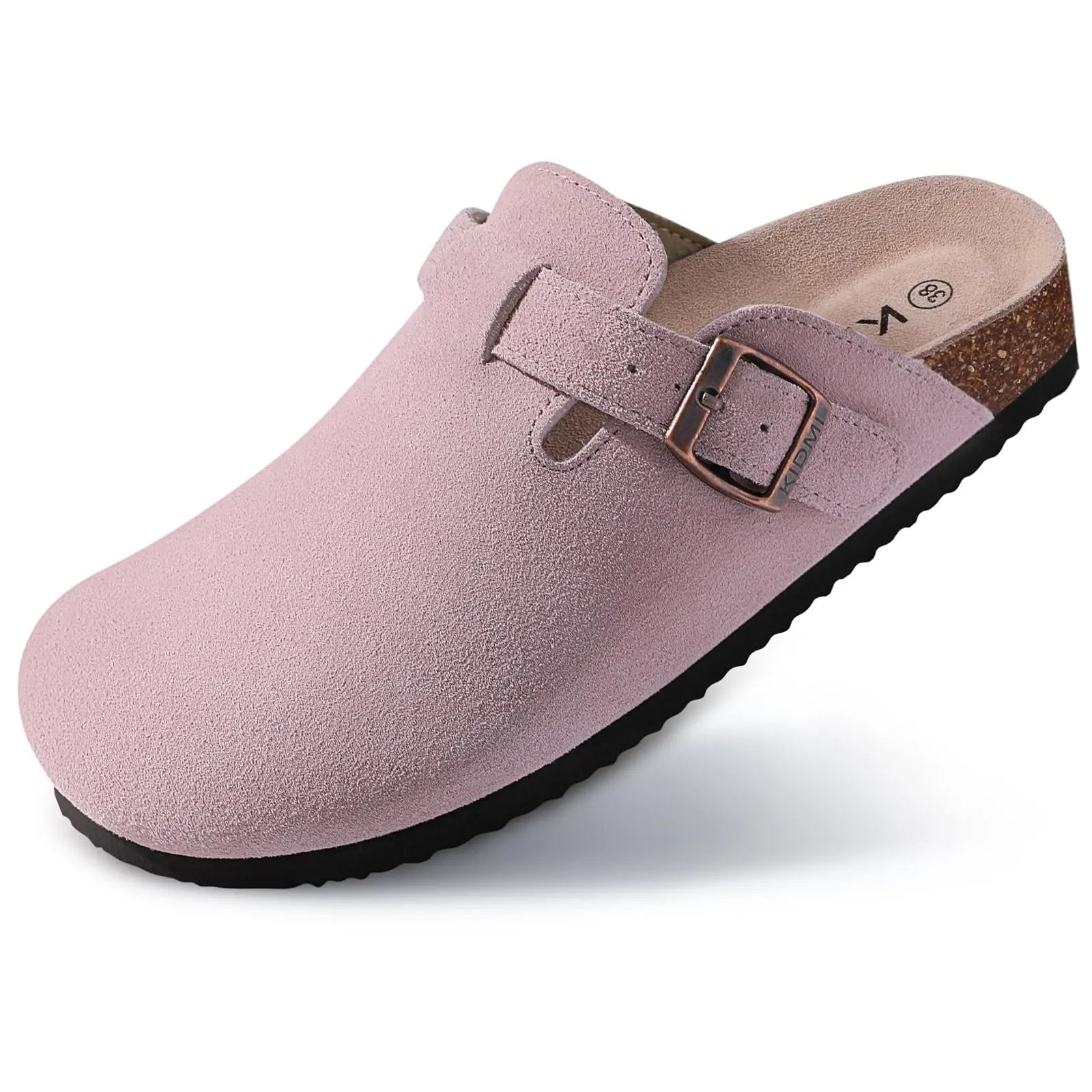 Crestar Women's Suede Clogs Leather Mules Cork Footbed Sandals Potato Shoes with Arch Support Fashion Leather Mules Shoes