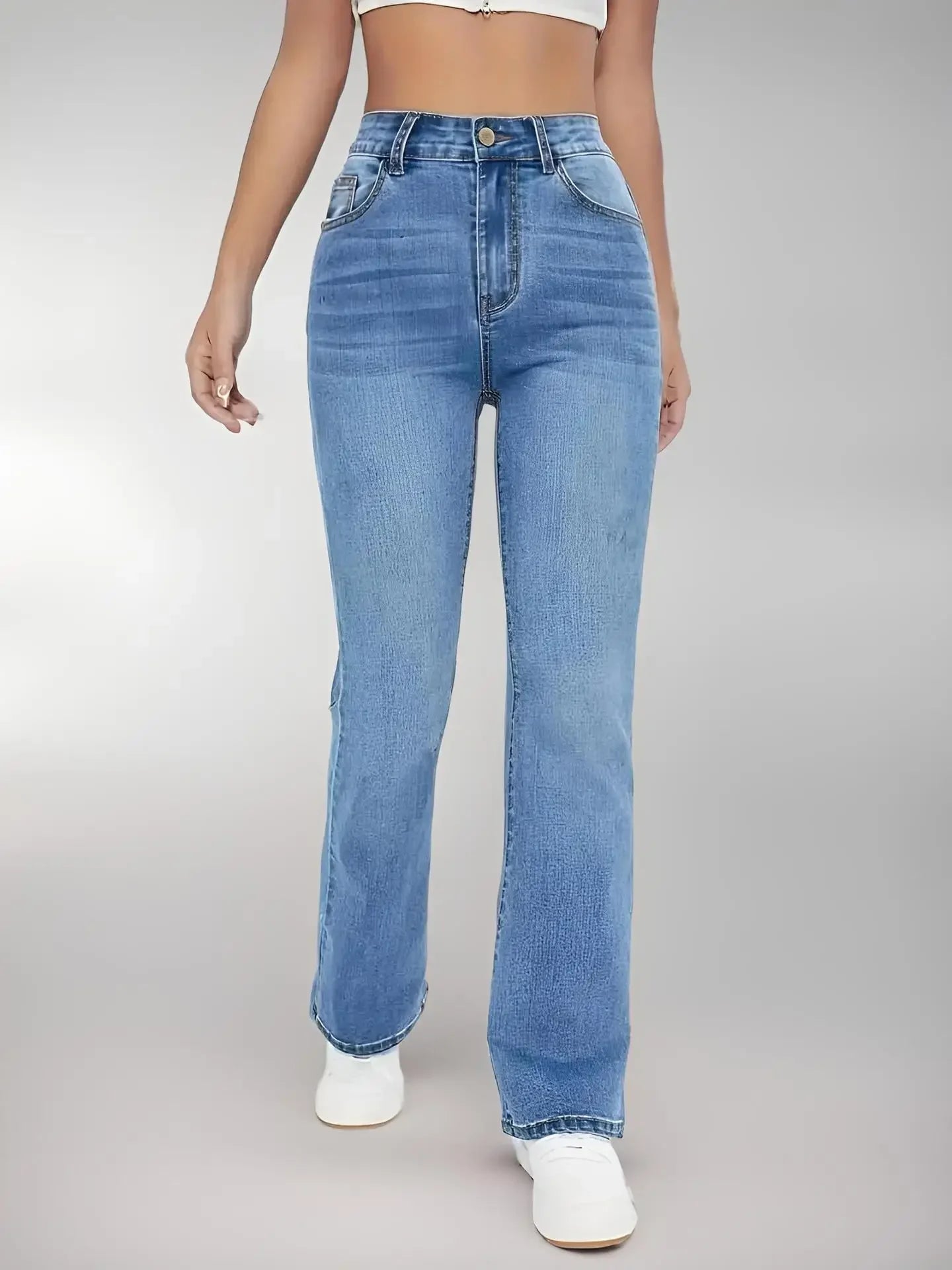 Women’s Mid-Rise Flare Jeans – Casual Cotton Stretch Denim