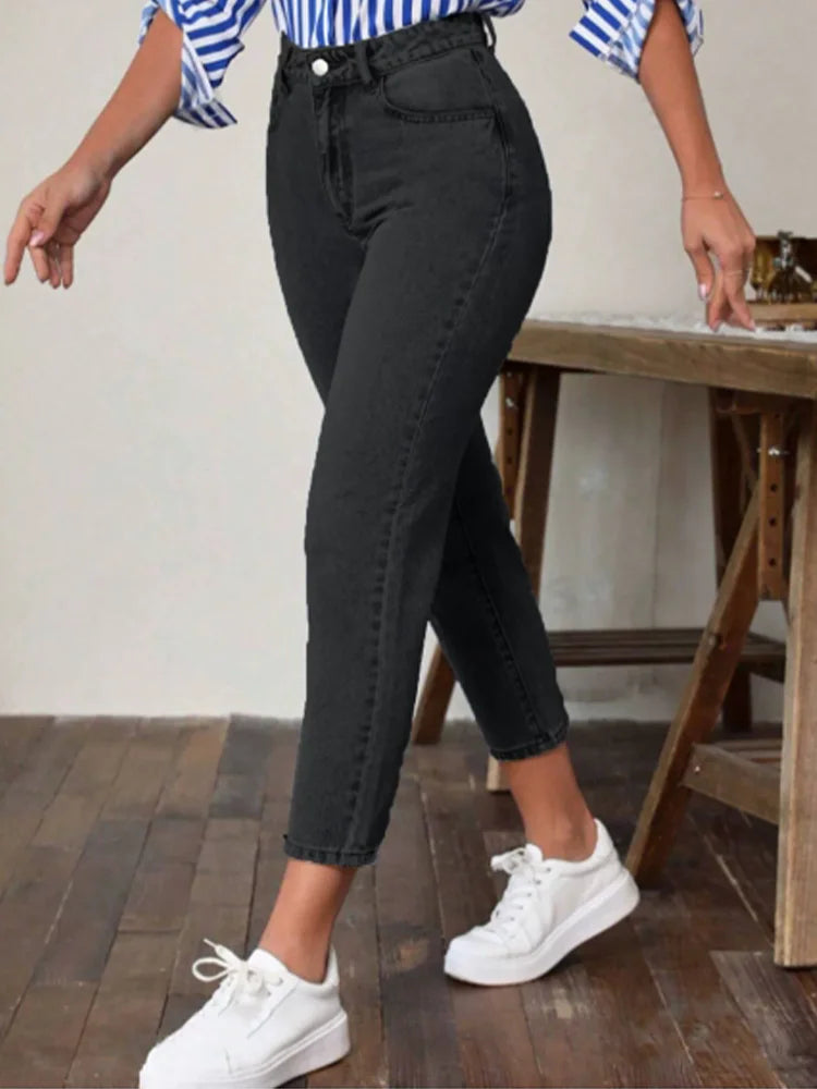 Women’s High-Waist Slim Capri Jeans – Lightweight Stretch Denim Pants
