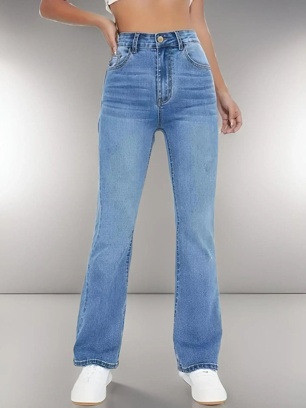 Women’s Mid-Rise Flare Jeans – Casual Cotton Stretch Denim