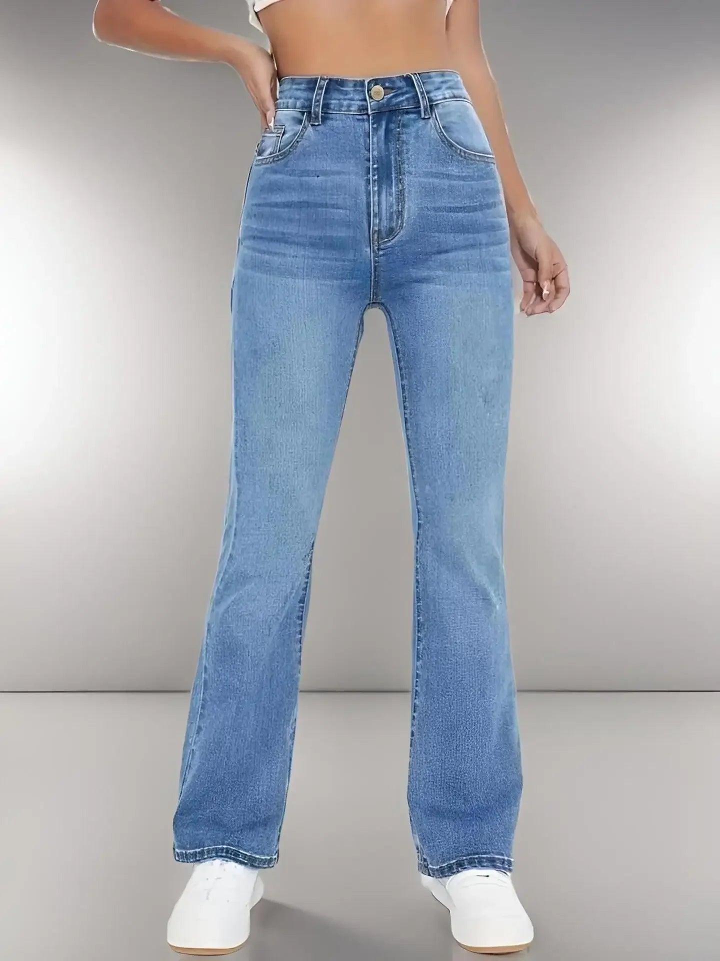 Women’s Mid-Rise Flare Jeans – Casual Cotton Stretch Denim