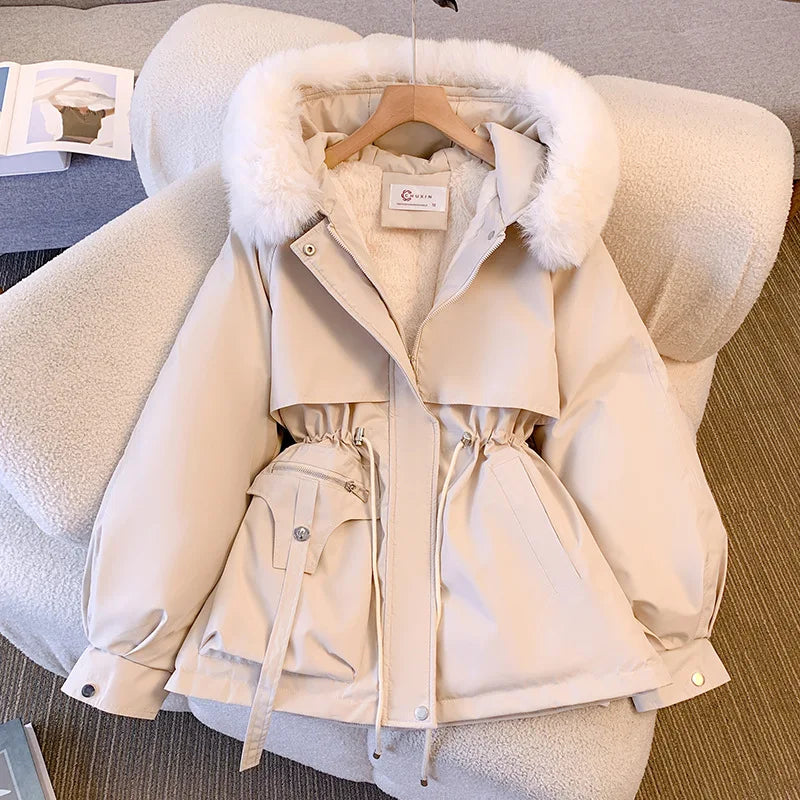 MandyLandy Plush Hooded Cotton-Padded Winter Parka for Women