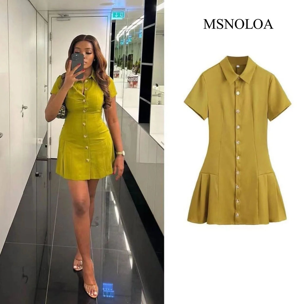 MSNOLOA 2026 sunmer New Product Women's Fashion Casual Polo Collar Short sleeved Shirt Style Mini Dress