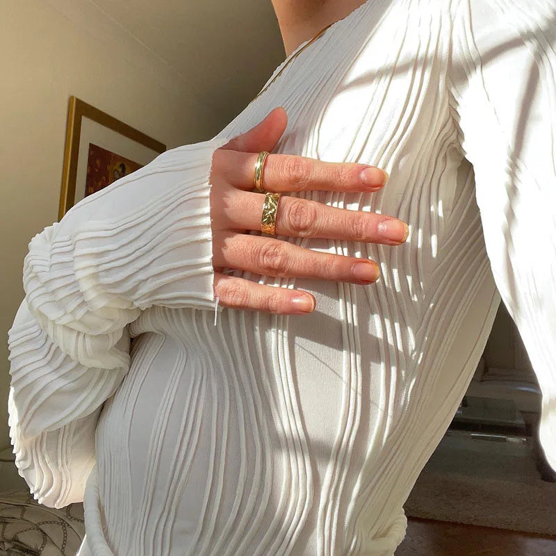 Woman Fashion Casual Ruched Long Sleeve T-shirt Blouses Female White Skinny Cropped Bottoming Shirt 2026 Autumn Y2K Top Clothes