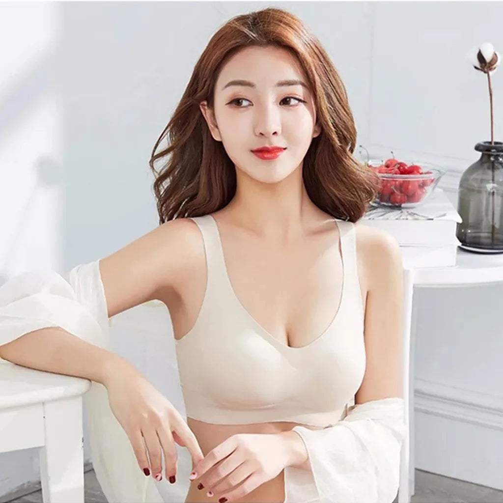 ZXYOUPING Women Wireless Bra Plus Size Seamless Bra Ice Silk Underwear M-XXL