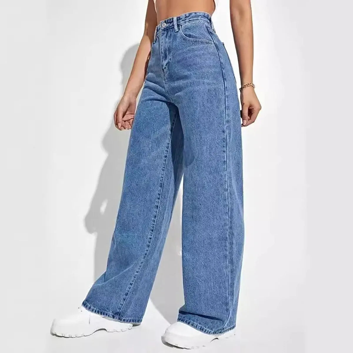 Women’s Mid-Rise Non-Stretch Flare Jeans – Casual Full-Length Denim
