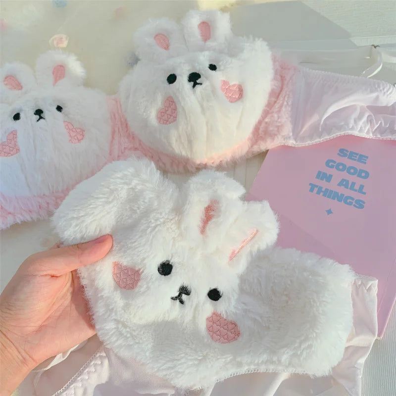 Japanese Lolita plush rabbit cute bra underwear warm woman