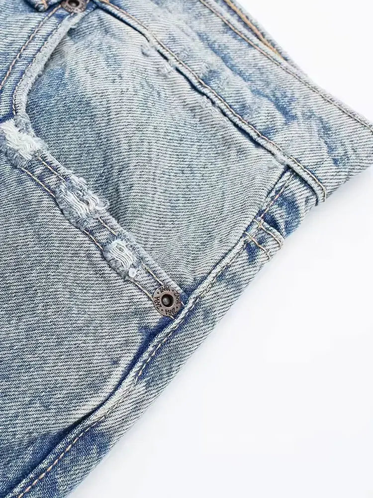 Women’s High-Waist Ripped Skinny Ankle-Length Jeans – Vintage Patchwork Denim Pants
