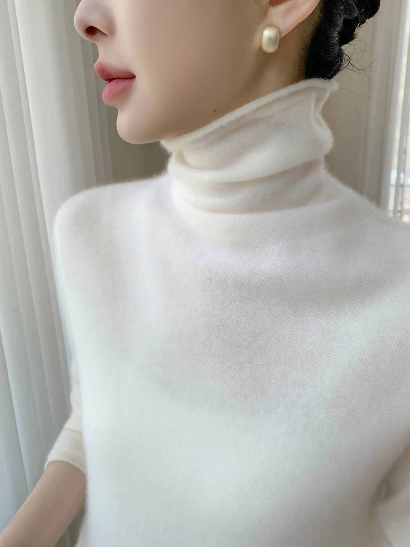 Autumn/Winter Women's 100% Pure Cashmere Sweater Casual Knit Pullover Turtleneck Slim Fit Tops Basic Pile Collar Jumper Female