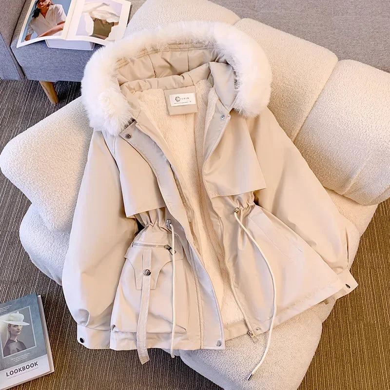 MandyLandy Plush Hooded Cotton-Padded Winter Parka for Women