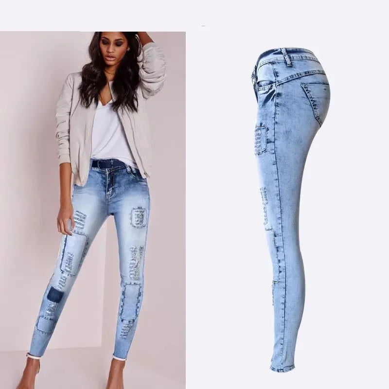 Mid Waist Stretch Pencil Denim with Pockets