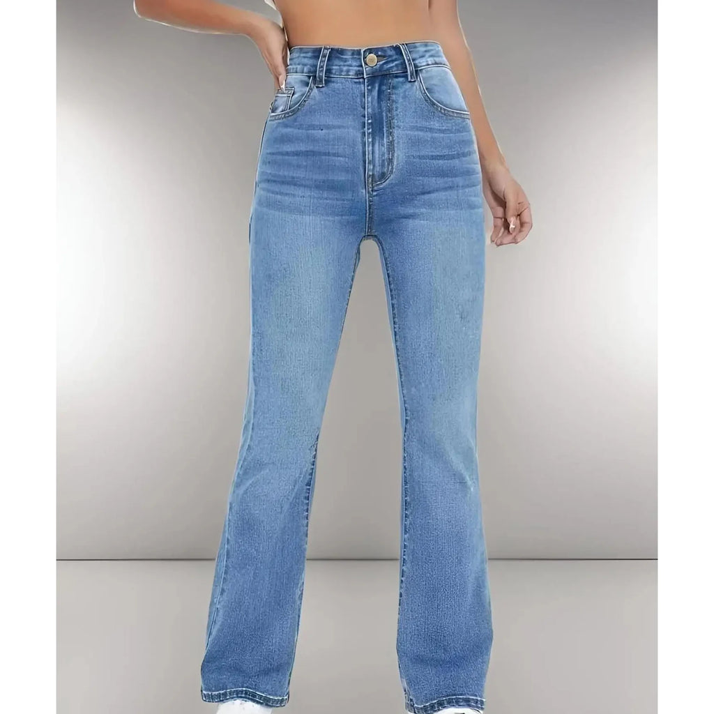 Women’s Mid-Rise Flare Jeans – Casual Cotton Stretch Denim