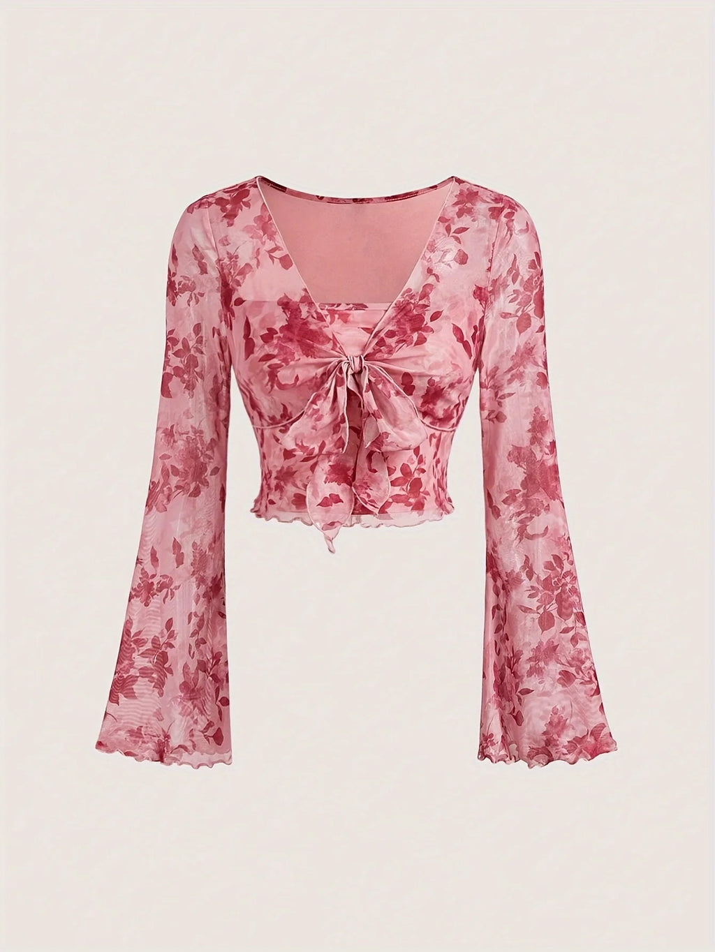 Summer Women's Y2k Floral Printed Sweet V-Neck T-shirts Mesh Beach Party Dress Top Flare Sleeve Square Collar Lace Up Shirt 2026