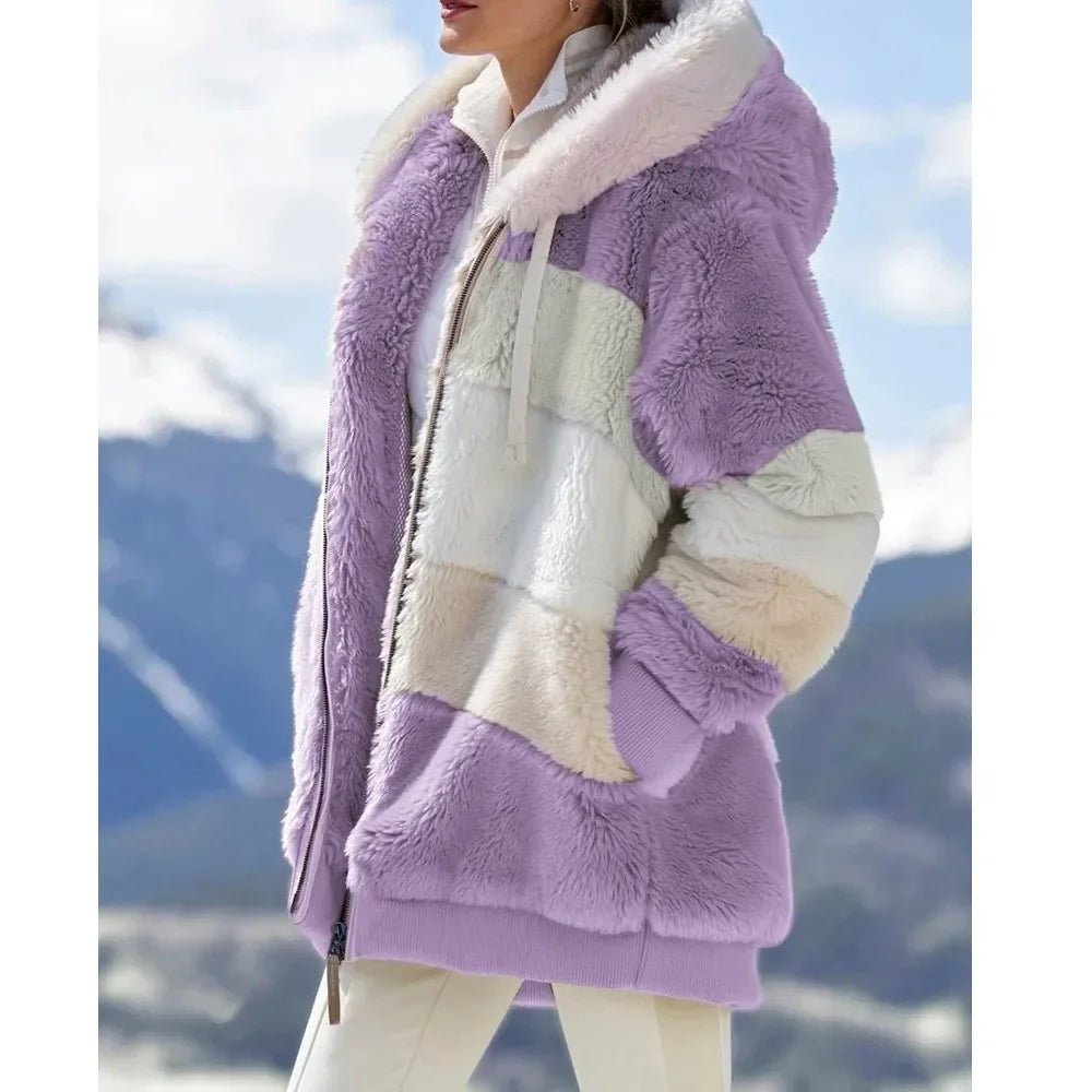 Women’s Hooded Cashmere-Style Winter Coat with Zipper