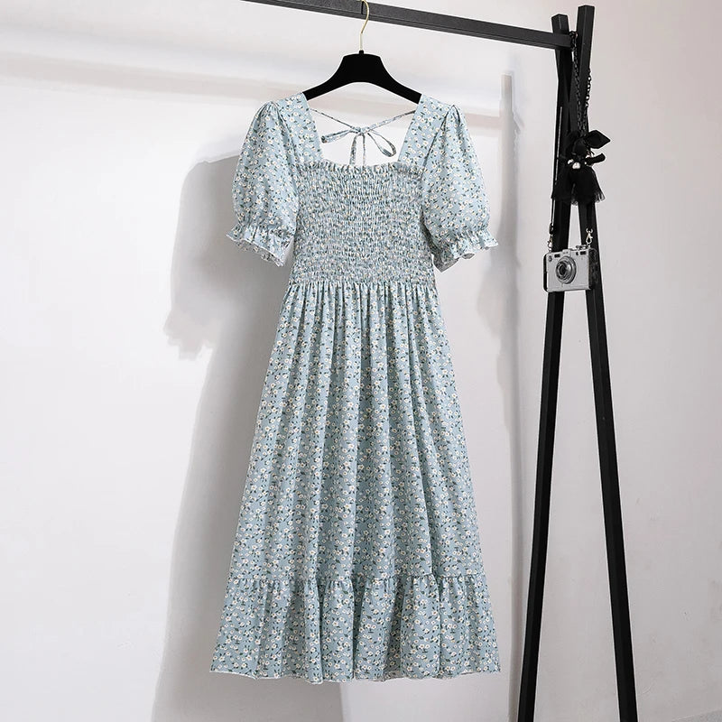 XIBUSANA Chiffon A-Line Dress with Elastic Waist for Women – Summer Casual Style