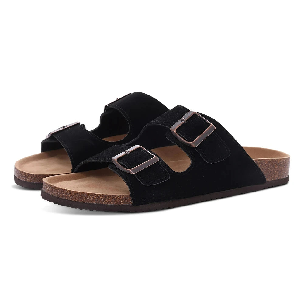 Crestar Women's Suede Clogs Leather Mules Cork Footbed Sandals Potato Shoes with Arch Support Fashion Leather Mules Shoes