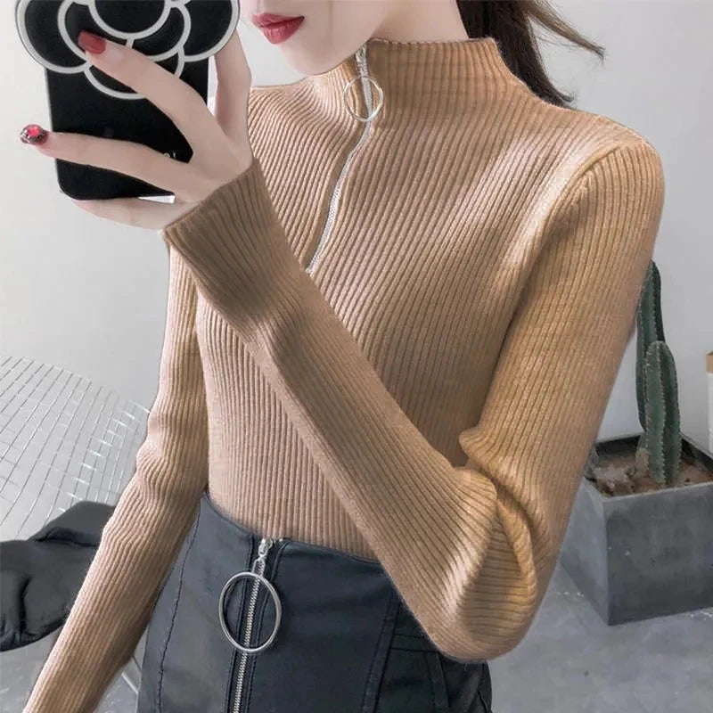 AOSSVIAO Casual Half-High Collar Zipper Sweater