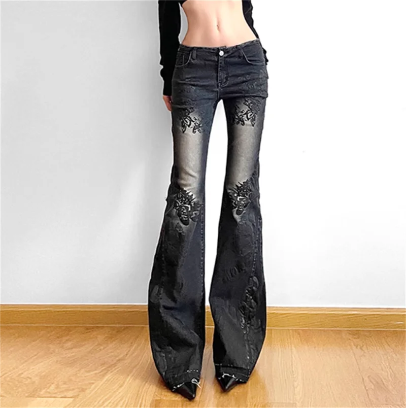 Women’s Wide Leg Cotton Denim Jeans – Mid Rise Casual Full-Length Pants