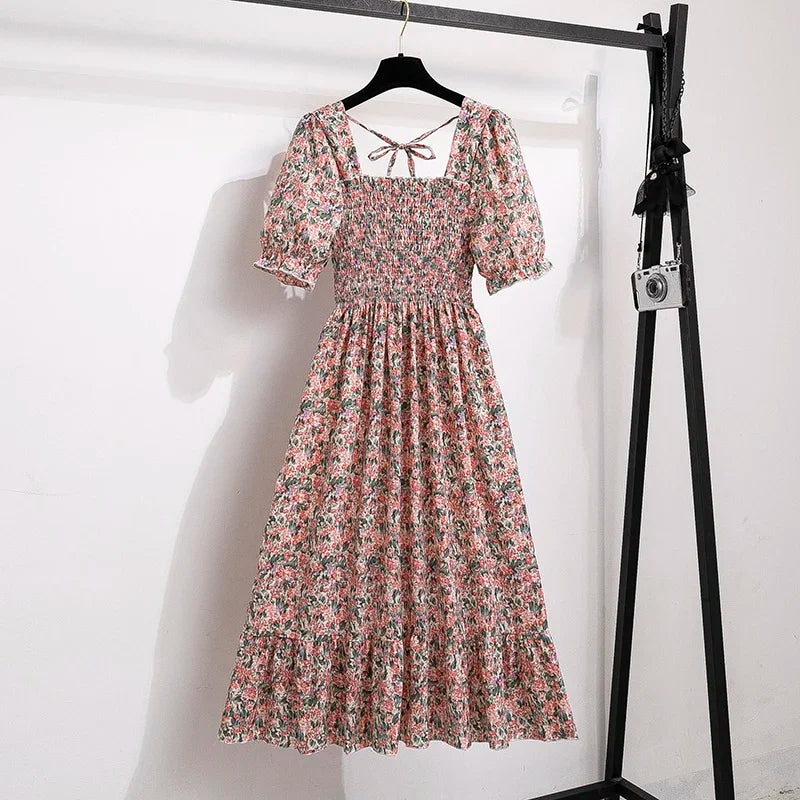 XIBUSANA Chiffon A-Line Dress with Elastic Waist for Women – Summer Casual Style