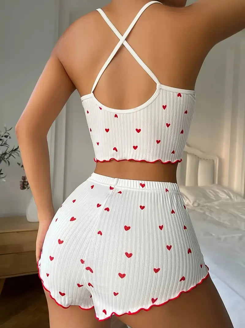 HeartEase Flirty Summer Pajama Set – Cami Top & Shorts