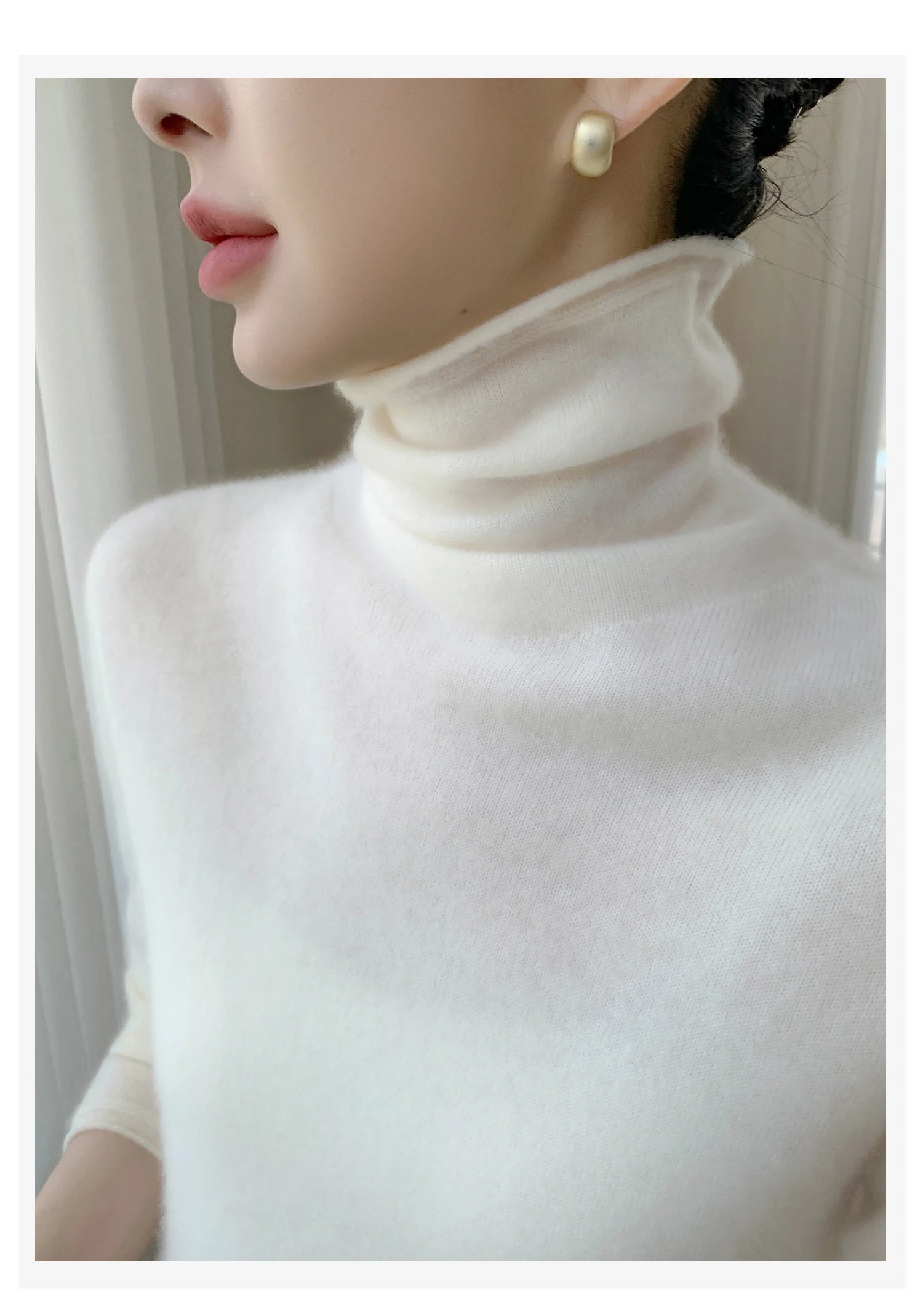 Autumn/Winter Women's 100% Pure Cashmere Sweater Casual Knit Pullover Turtleneck Slim Fit Tops Basic Pile Collar Jumper Female
