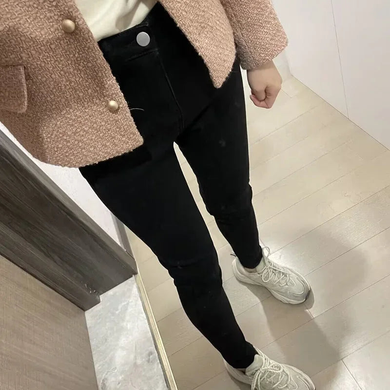Women’s Winter Thermal Fleece Jeans – High Waist Warm Stretch Denim Pants